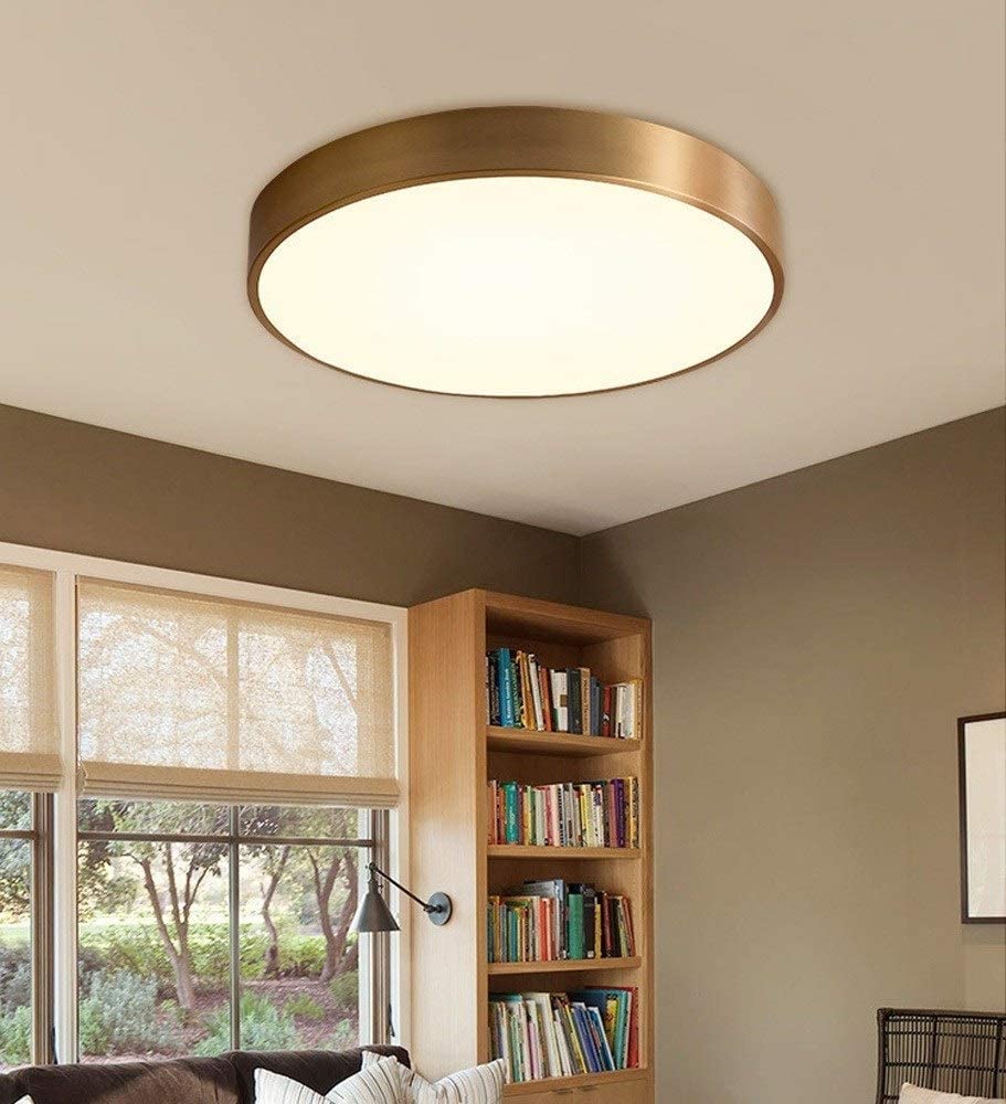 PZAOJAU Plafoniera da bagno in ottone antico a LED da cucina a basso profilo da soffitto tonda dimmerabile plafoniera da corridoio dorata per camera da letto Sala da pranzo Buan