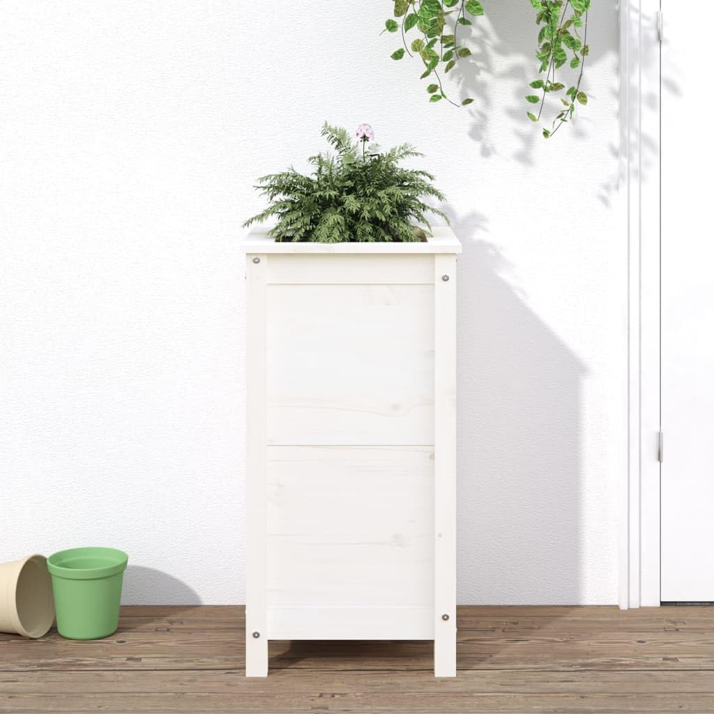 Fioriera bianca, 40 x 40 x 78 cm, in legno massiccio di pino, alta per balcone, terrazza, giardino, vaso decorativo per piante, erbe e verdure