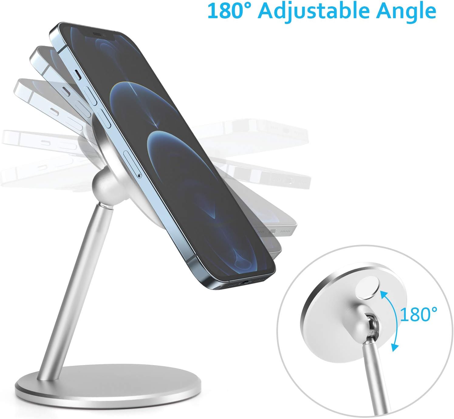 Phone Stand for MagSafe Charger, Adjustable Aluminum Alloy Desk Stand Holder Cradle for MagSafe Wireless Charger, iPhone 13 Pro Max, 13 Mini, iPhone 12 Mini,12 Pro Max (Not Included Magsafe Charger)