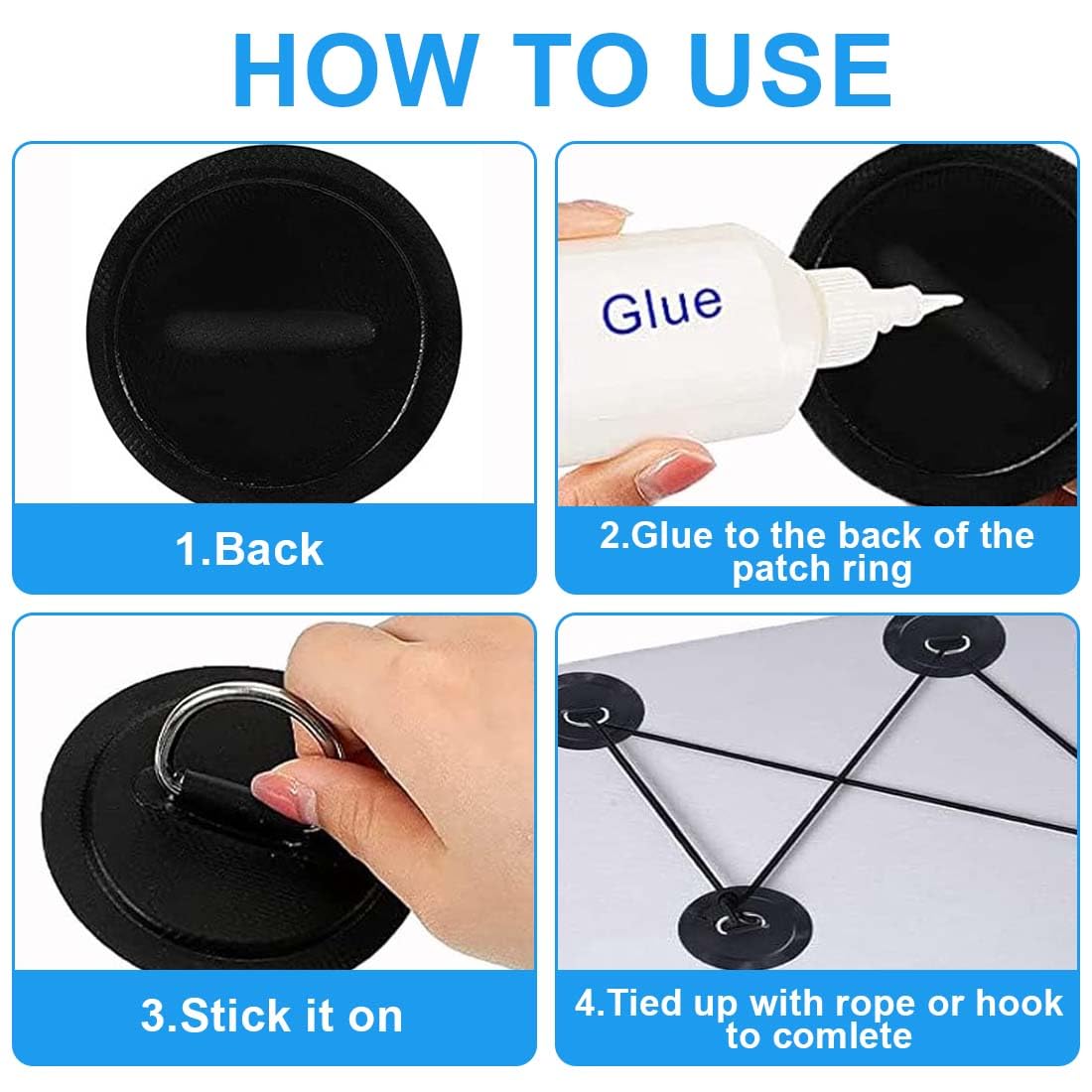 GXGM 4 Pièces Accessoires Pour Bateau Gonflable, Bateau Gonflable, Anneaux En D, Patch Pad, Paddleboard, Canoë, Accessoires Pour Kayak, Anneau Pour Accessoires Pour Bateau Gonflable (Noir, 8 Cm GXGM 4 Pièces Accessoires Pour Bateau Gonflable, Bateau Gonflable, Anneaux En D, Patch Pad, Paddleboard, Canoë, Accessoires Pour Kayak, Anneau Pour Accessoires Pour Bateau Gonflable (Noir, 8 Cm