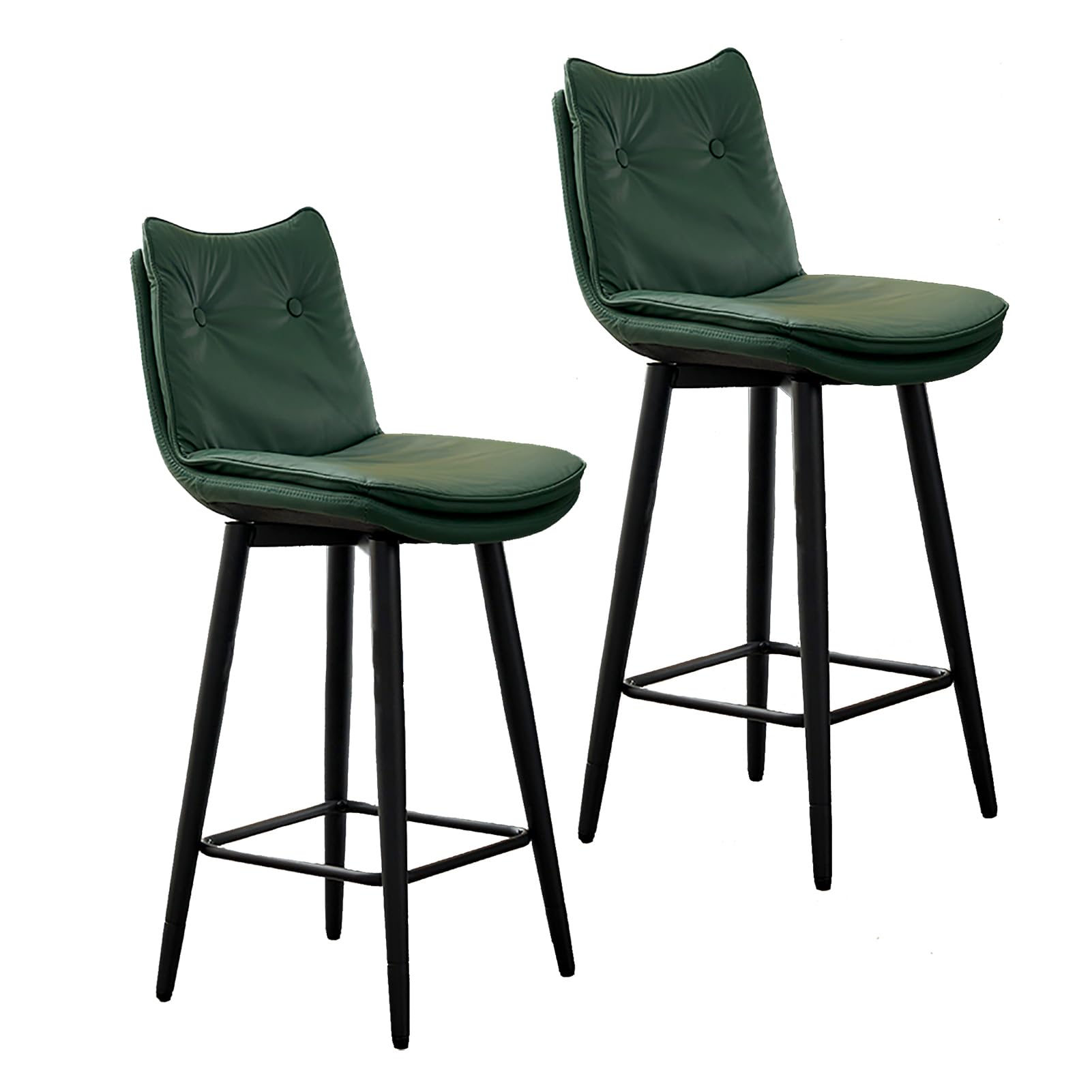 STUIJKVSZ 29.5 Inch Swivel Bar s Set of 2, Double-Layer Upholstered Counter Height Bars for Kitchen Island, Faux Leather Armless Bar Chair with Footrest for Restaurants(Set of 2, Green)