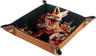 Flower Fox Dice Tray PU Leather Dice Rolling Tray Folding Dice Holder Storage Box for RPG DND Table Games, Double Sided