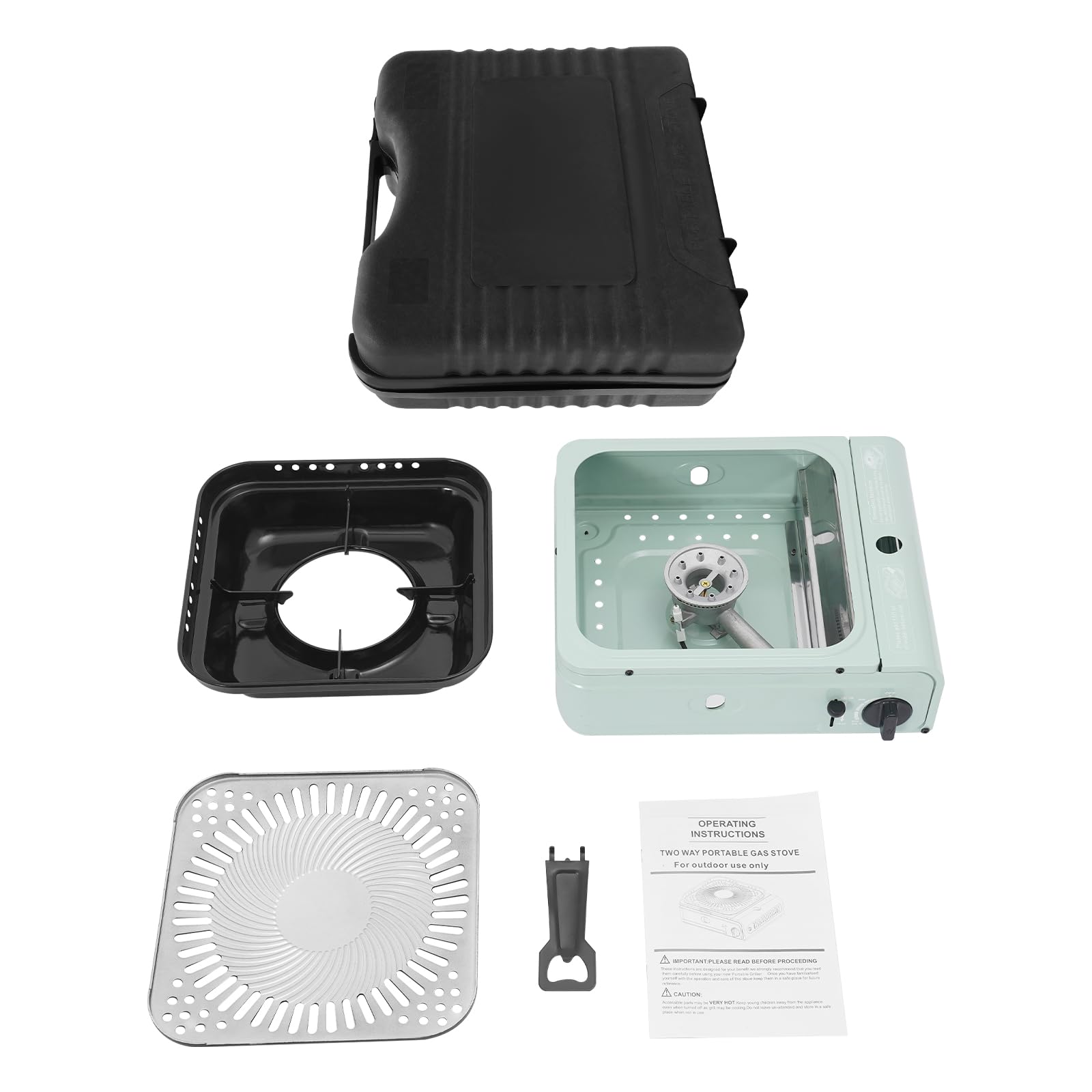 Barbecue de camping portable à gaz, butane ou propane 2 en 1 avec sac de transport, petit barbecue de table pour camping, randonnée, tourisme sac à dos (vert)