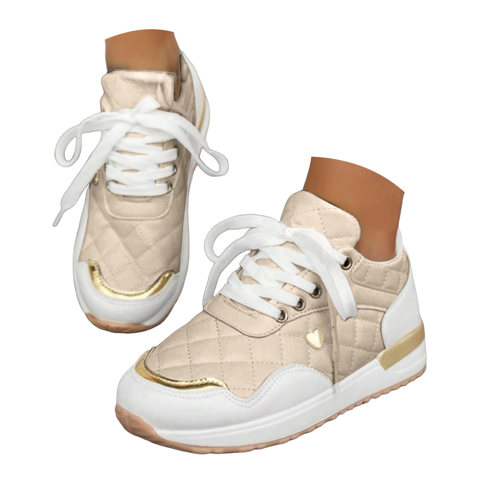 Womens Sneakers - Women's Fashion Sneakers Slip On Breathable Running Stylish and Lightweight Spring Shoes for Women Casual Non-Slip Lace-Up Walking Footwear for School Travel Office Work 9.5 Beige