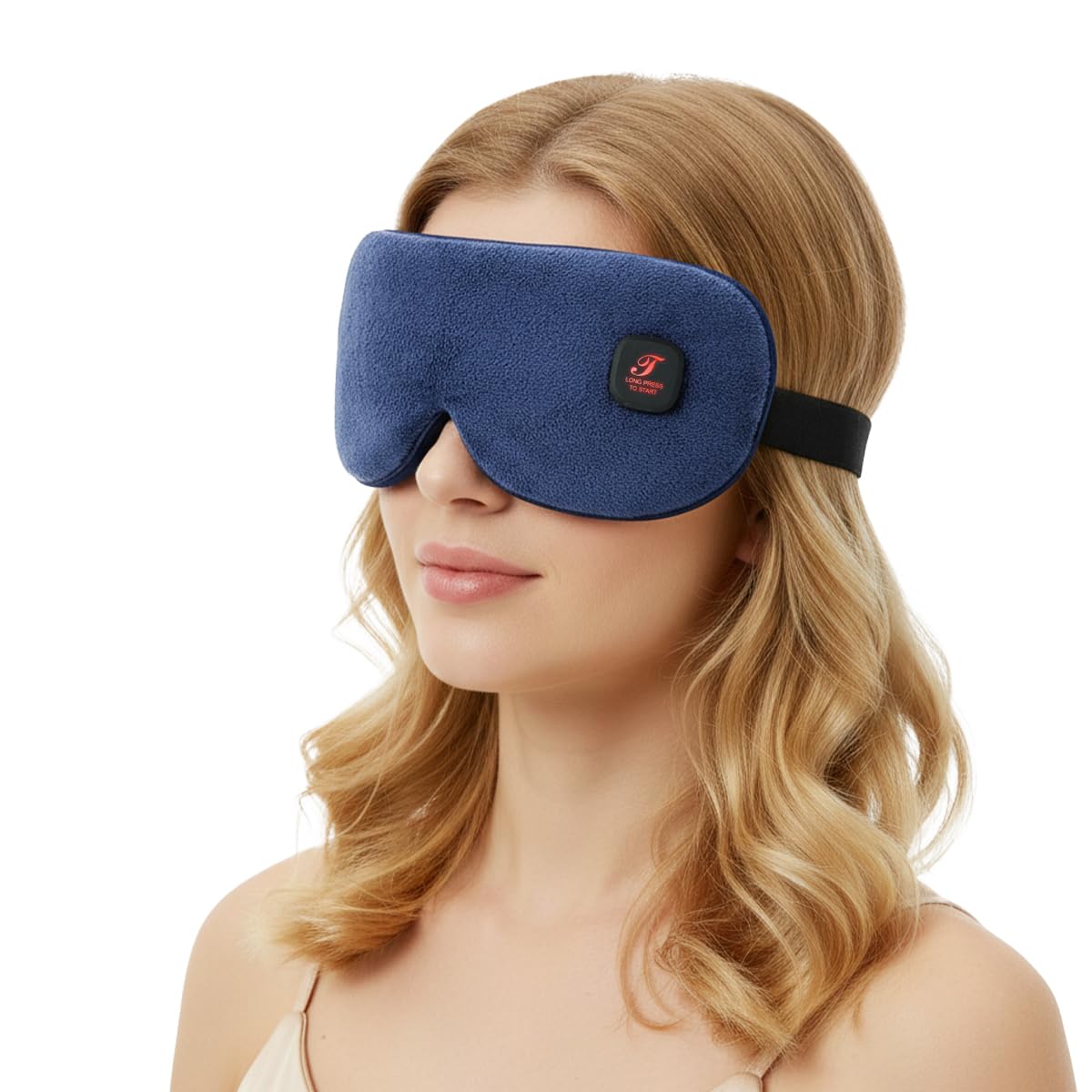 beheizte Augenmaske, Wärmebrille mit Akku ohne Kabel, 3 Wärmestufen waschbarer Bezug, Geschenke für Familie und Freunde (Dunkelblau)