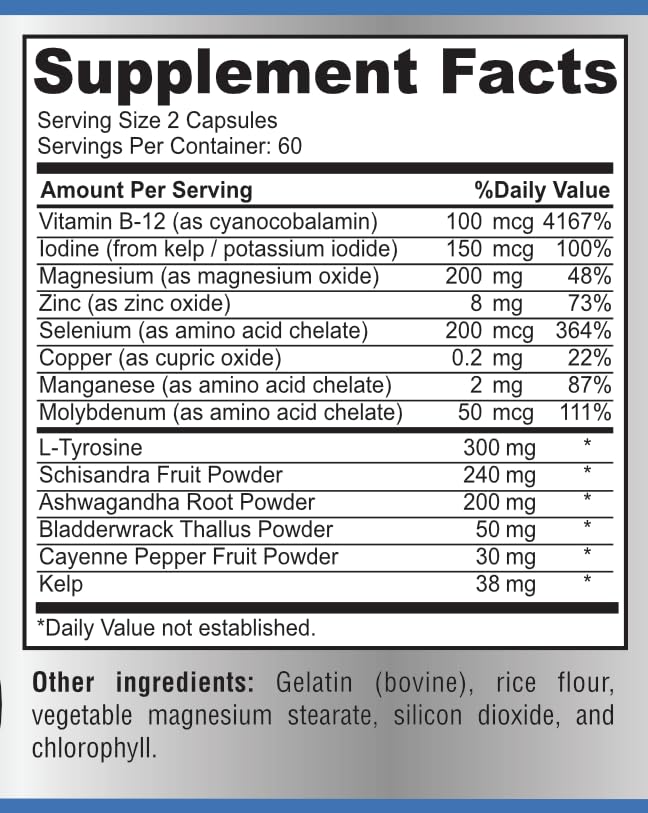 Image of Thyroid Support with Iodine - Metabolism Booster, Non-GMO (120) | Thyroid Health