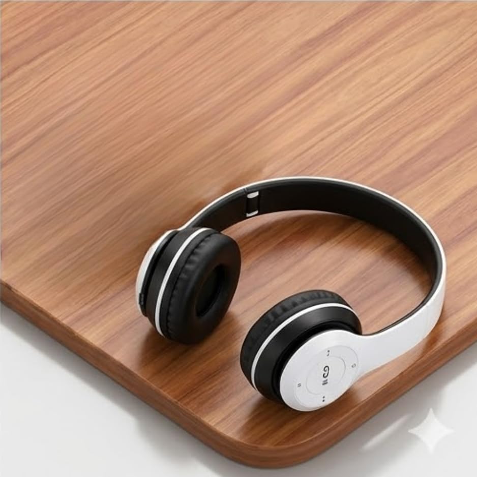 Image of P0047 Wireless Bluetooth Headphones with Deep Bass, Foldable Design, Built-in Microphone, Adjustable Headband, Noise Isolation, Stereo Sound for Mobile, Laptop & Tablet (Multicolour). (White)