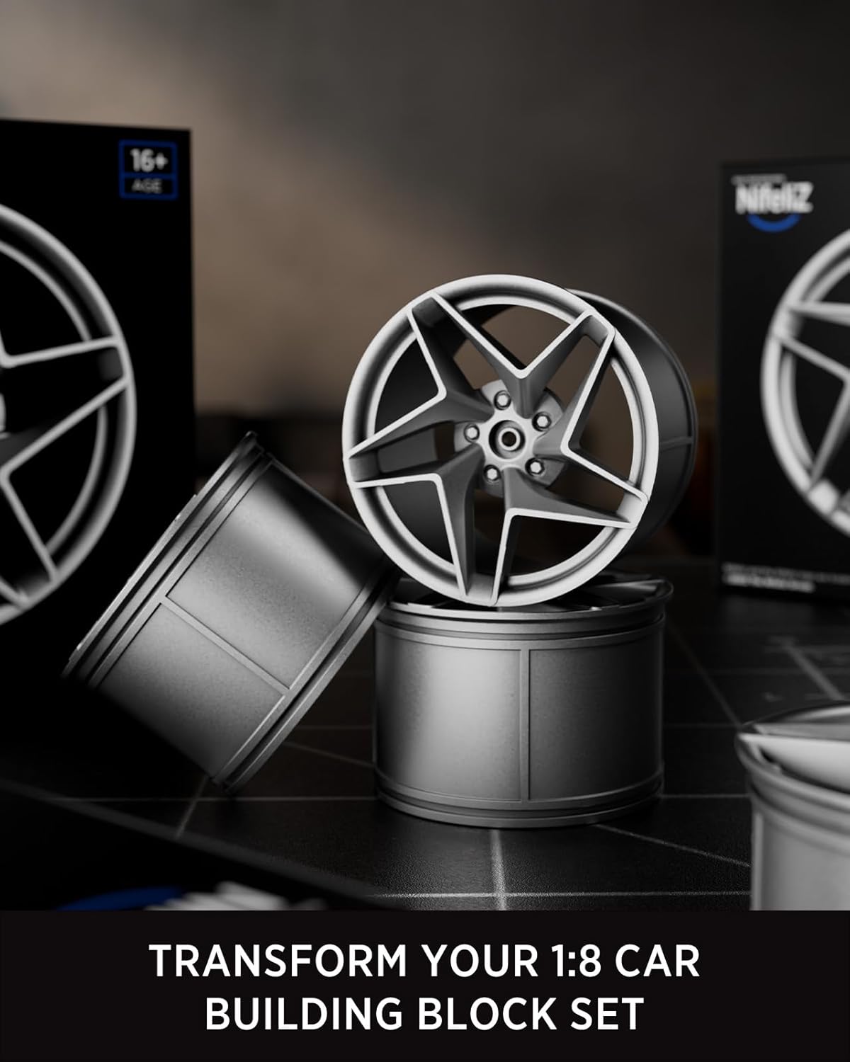 Nifeliz Tornado - Juego de 4 cubos de rueda pintados, elegantes cubos de rueda para kits de construcción de automóviles a escala 18