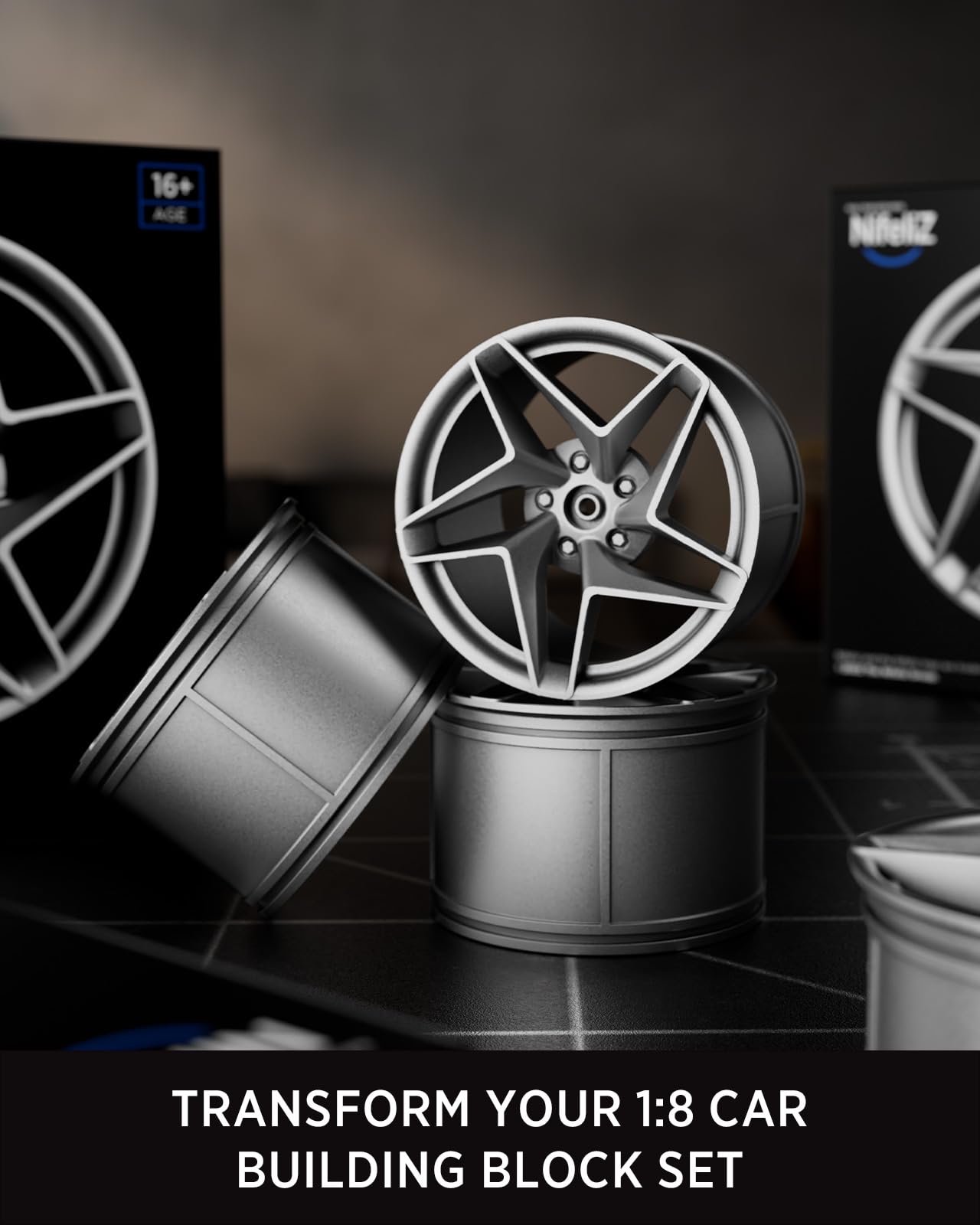 Nifeliz Tornado Wheel Hubs, Set of 4 Painted Wheel Hubs, Stylish Wheel Hub for 1:8 Scale Car Building Kits