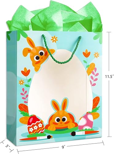 Miniatura 7 de WaaHome Bolsa de regalo de Pascua para niños – Bolsas de regalo grandes de conejo de Pascua de 11.5 pulgadas con papel de seda y asa, bolsa de