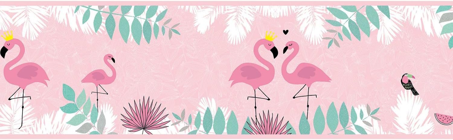 Animal Pattern Wallpaper Wall Profhome 403758-GU self-Adhesive Border Slightly Textured with Animal Pattern matt Pink Green White 0.75 m2 (8.07 ft2)