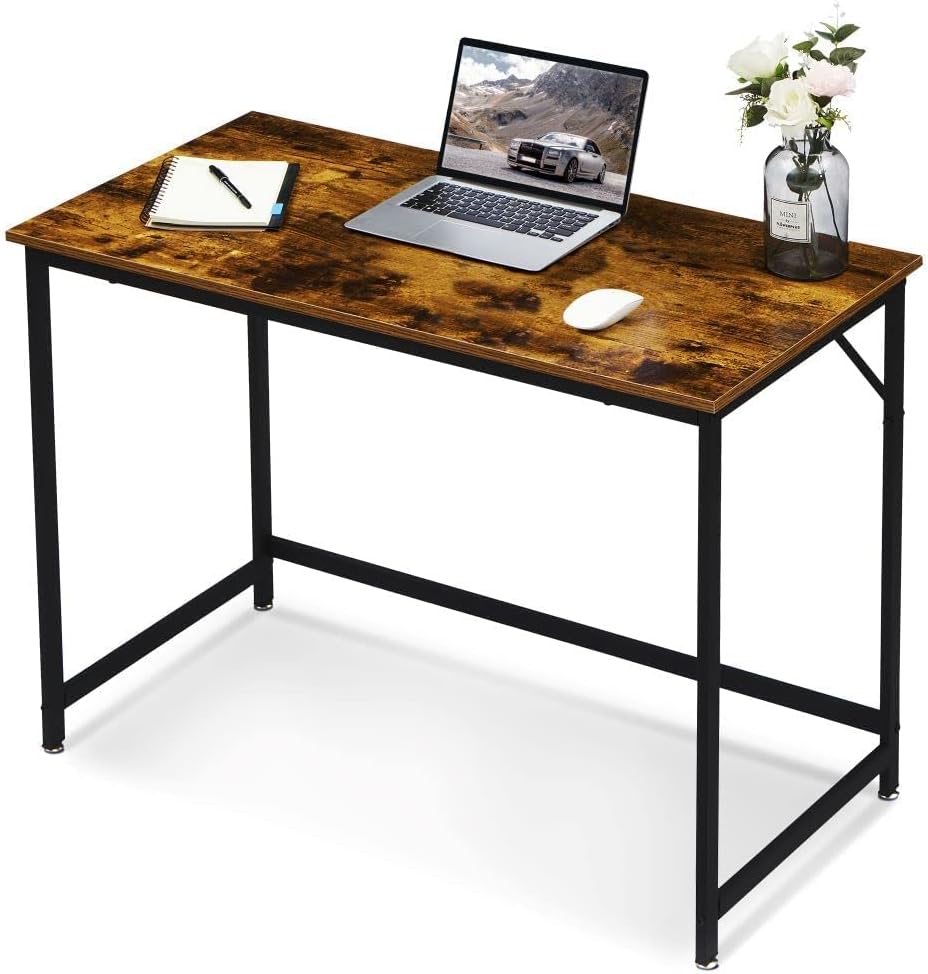 ivinta Computer Desk, Industrial Home Office Desk with Metal Frame, 40" Workstation for Small Spaces Living Room Bedroom Single (Vintage, Easy Assemble)