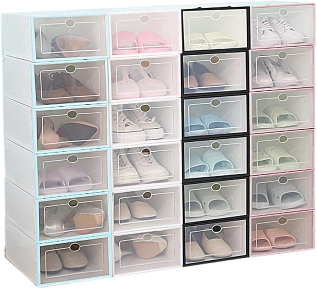 LABRIMP 6pcs Shoe Storage Box Stackable Thickened Plastic Containers Easy to Find Shoes Organize Your Home