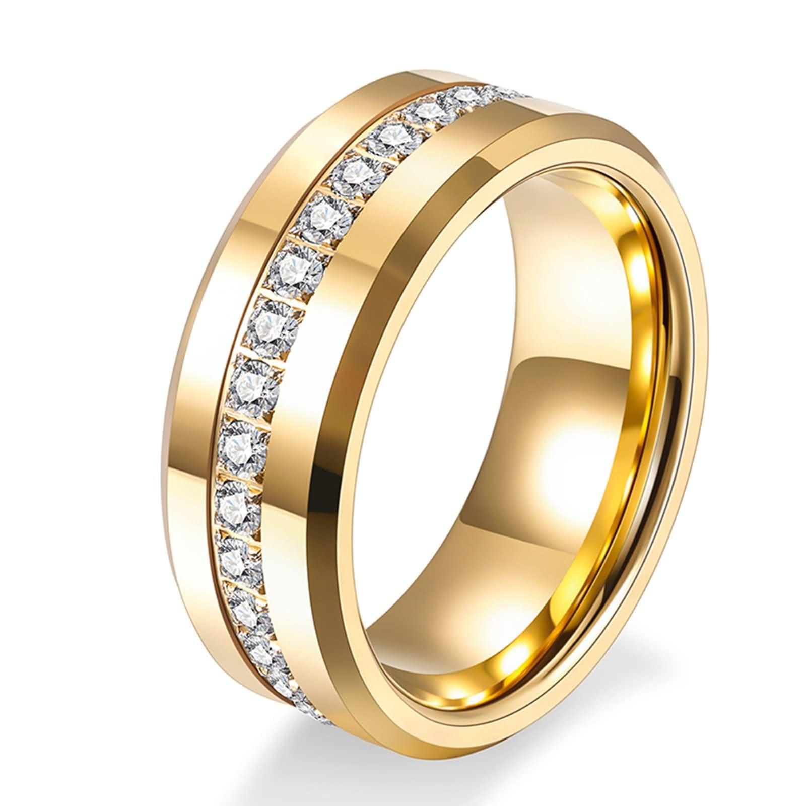 Anillo Grabado para Hombre Mujer en Tungsteno, 6MM/8MM Redondo con Circonita, Anillo de Promesa Oro para Hombre