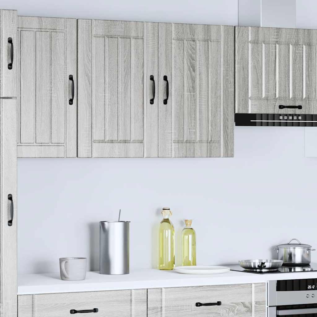 Lucca Küchen Hängeschrank Grau Sonoma, Holzwerkstoff, Wandmontage, Aufbewahrungsschrank mit Glastüren, 80x31x60cm, Moderner Vorratsschrank für Geschirr und Kochutensilien