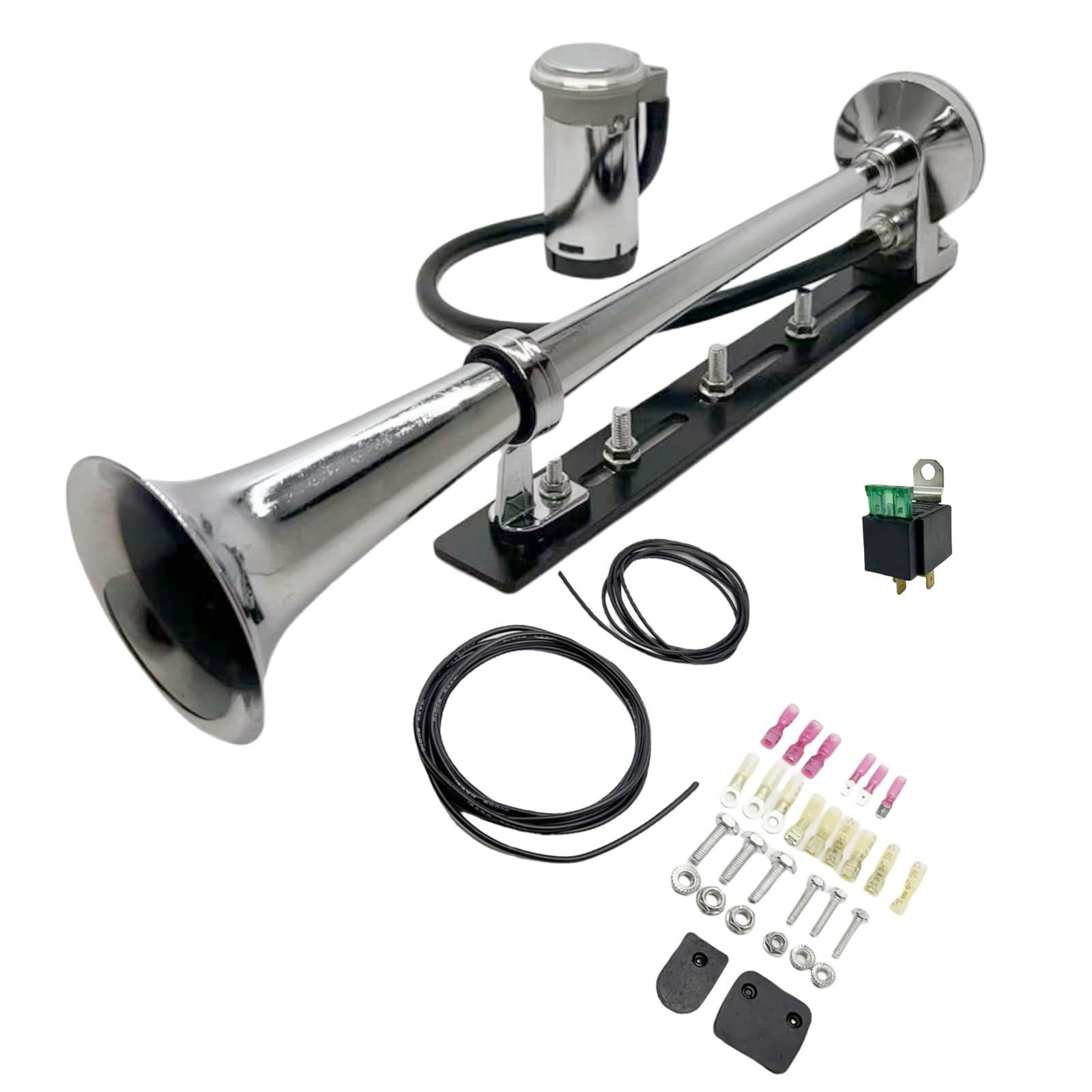 Scheepshoorn: Boot Luchthoorn 12 volt messing complete set