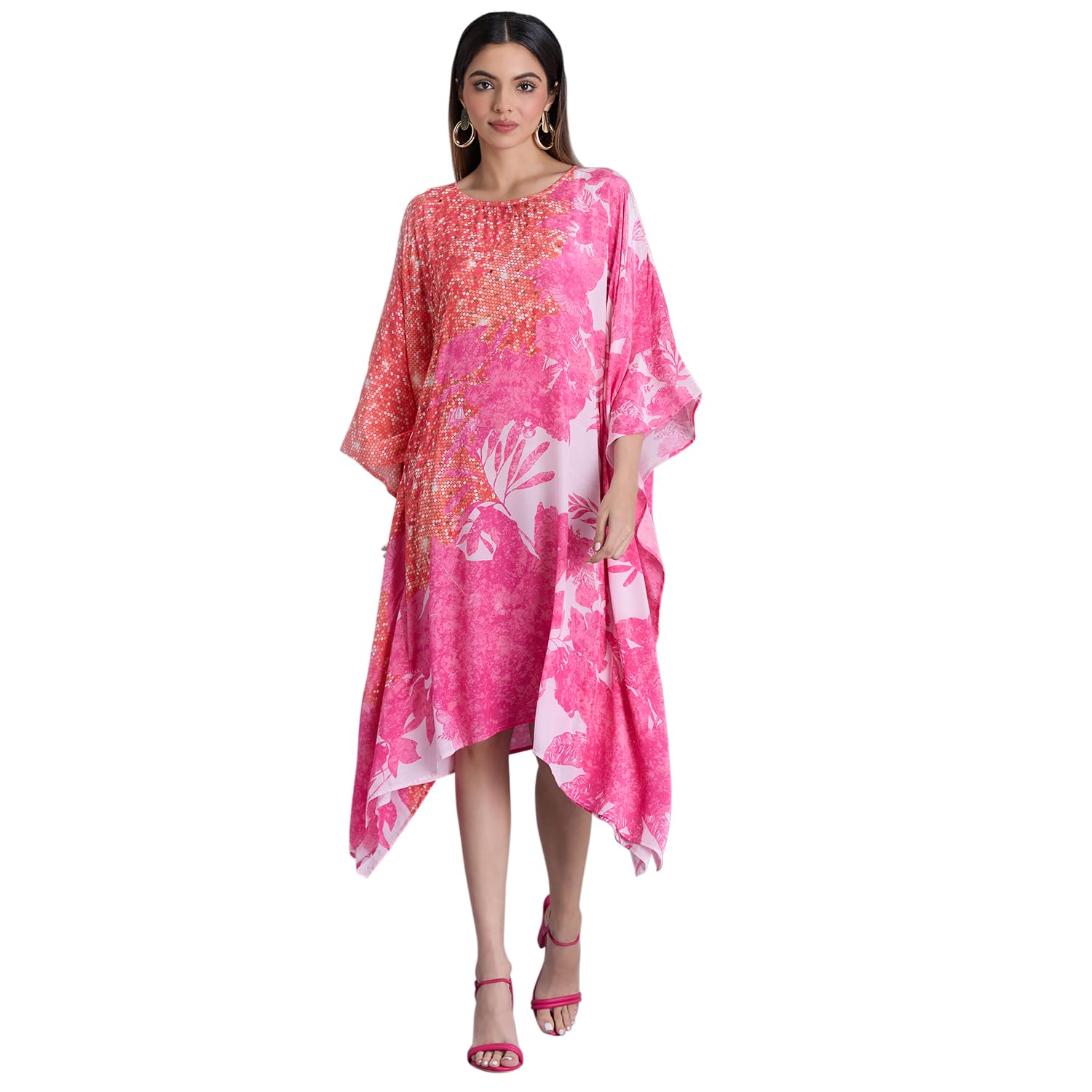 navyasa by liva Navyasa Pink Liva Crepe Floral Print Kaftan-picture-17