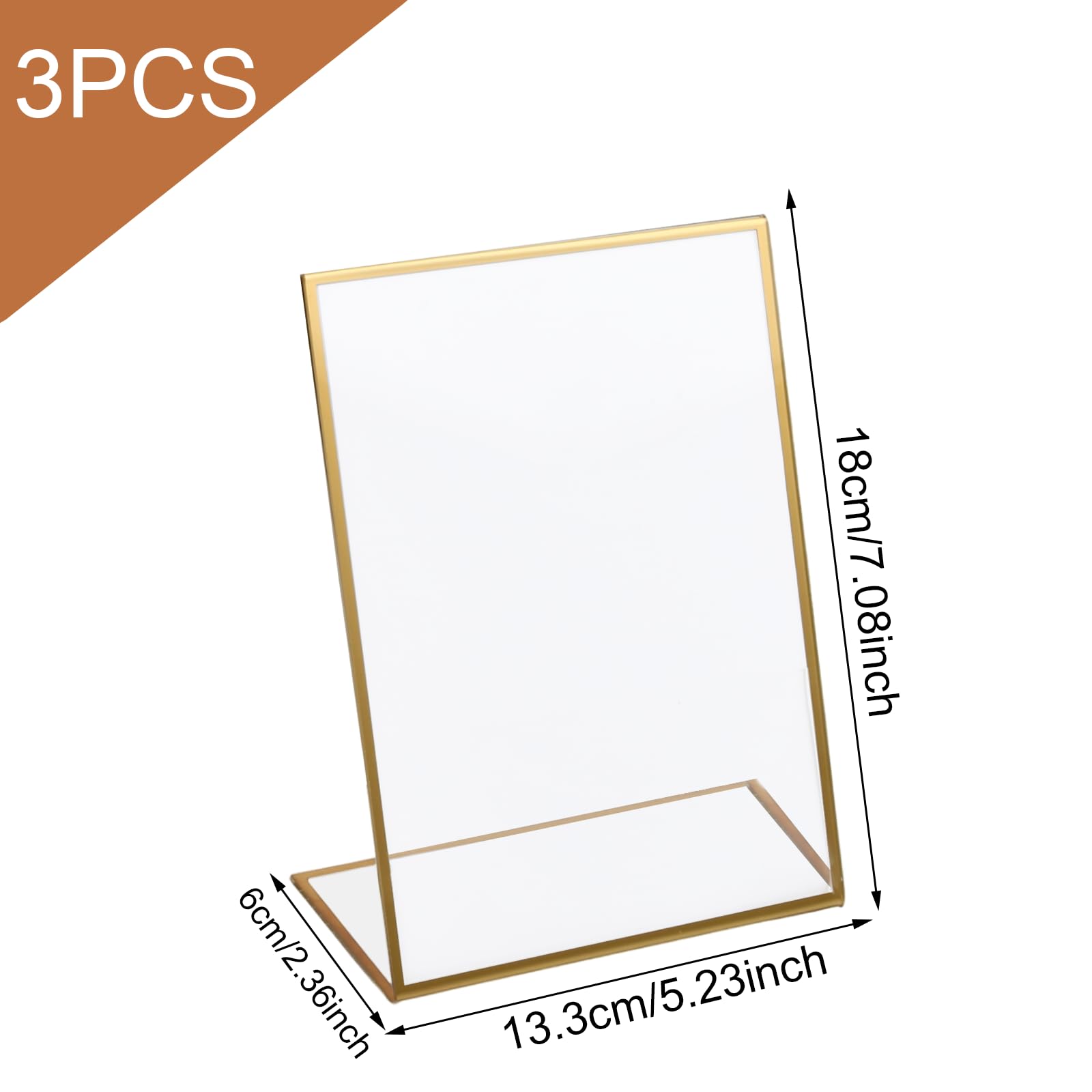 3 Pack Slant Back Acrylic Sign Holder with Gold Border, 5 x 7 Inch L-Shape Table Menu Display Stand - Image 2