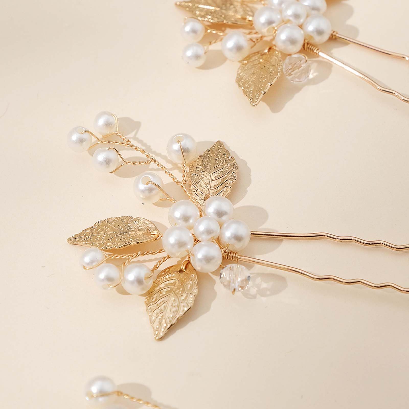 Bridal Wedding Hair Pins,8 Pcs Bridesmaid Hair Clips,Wedding Hair Vine,Gold Leaf Crystal Pearl Hair Pins,Crystal Pearl Hair Clips Headpiece,For Brides Bridesmaids Girls Updo Hair Accessories - Image 4