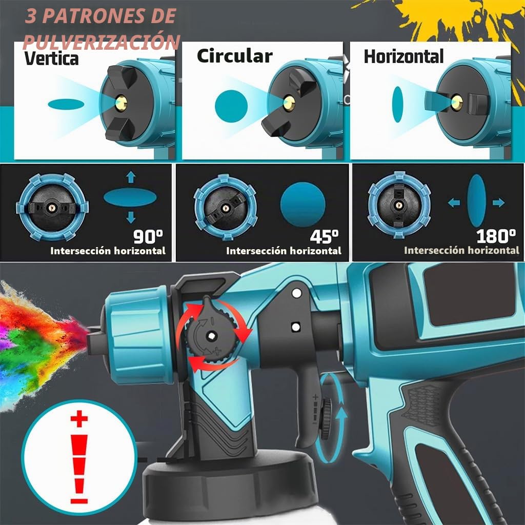 Sistema de pulverización de pintura, batería eléctrica, repuesto para batería makita, 3 patrones de pulverización de 1000 ml, depósito de pintura, 3 boquillas (1/1,8/2,5 mm), pistola de pintura