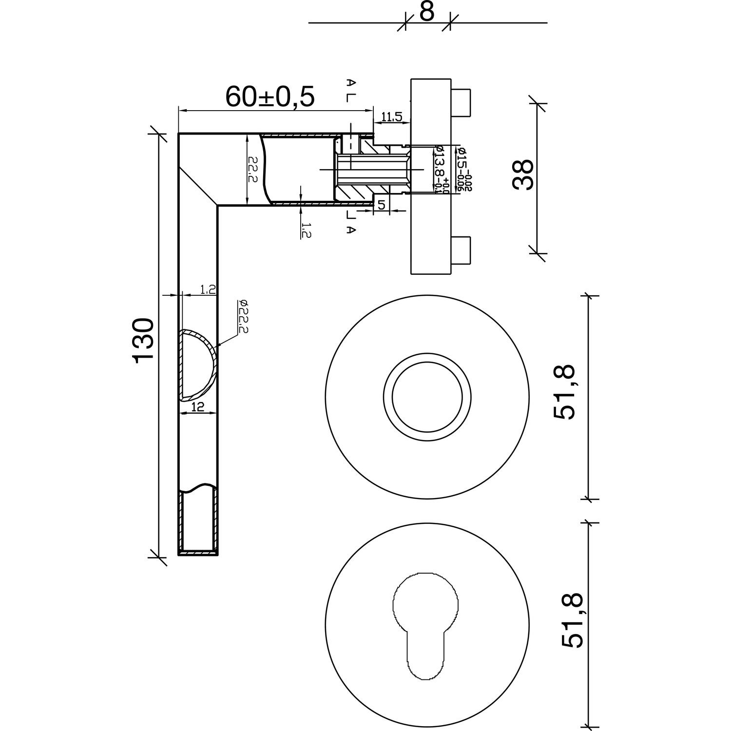 SOLIDO 1428-2220-2222 zestaw klamek Dover z rozetami PZ (cylinder profilowy), stal nierdzewna