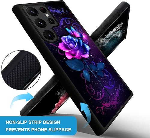 Miniatura 2 de ZHEGAILIAN Funda compatible con Samsung Galaxy S23 Ultra, Love Rose Butterfly Galaxy S23 Ultra para niñas, antideslizante, funda de TPU suave