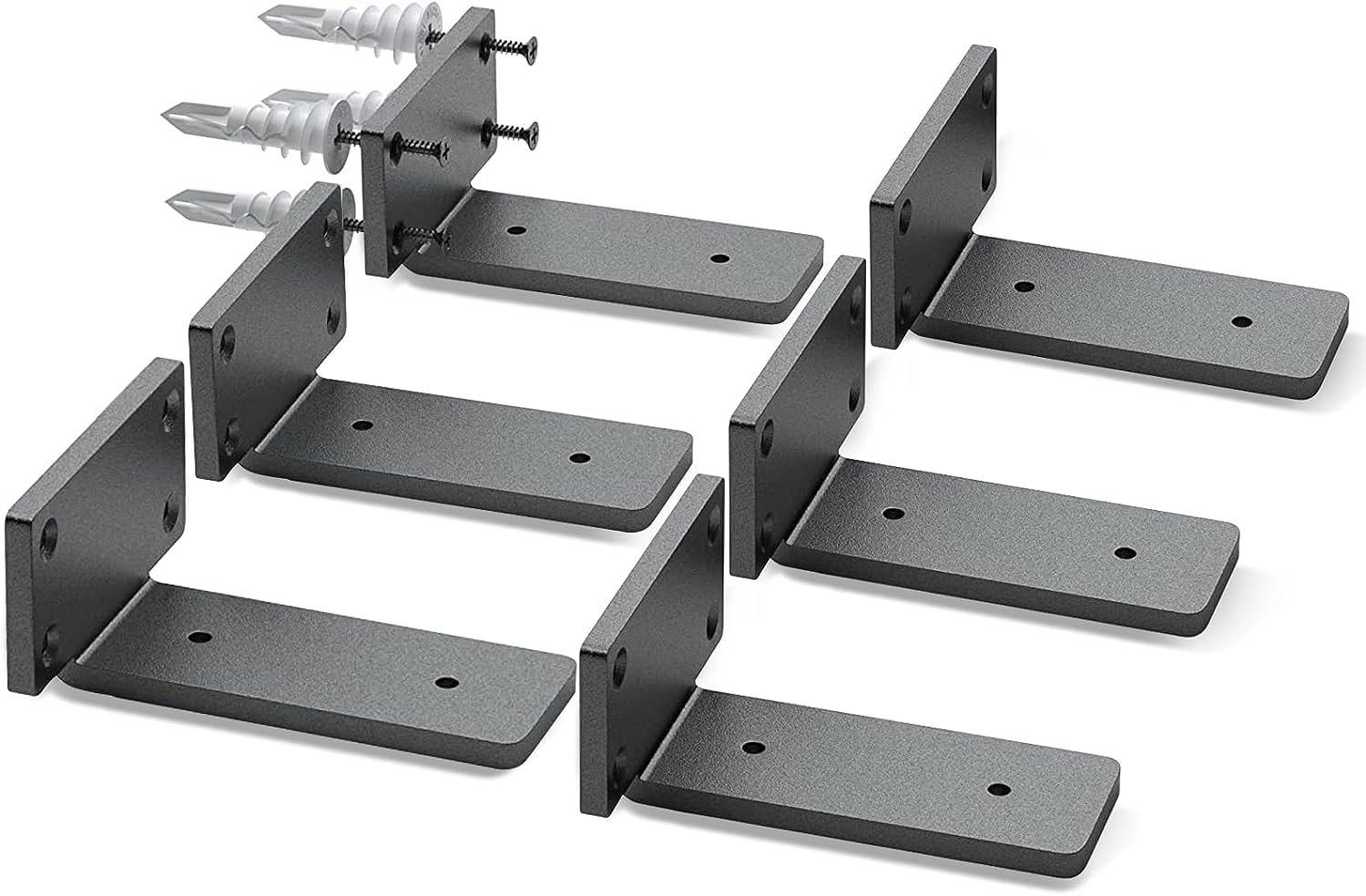 Heavy Duty Shelf Brackets 6 inch (1/5") Thick Metal Black, Floating Shelf Bracket, Hidden Wall Mounted L Shelf Bracket?Rustic Industrial Shelf Brackets with Modern Iron Finish (6inch - 6pack)