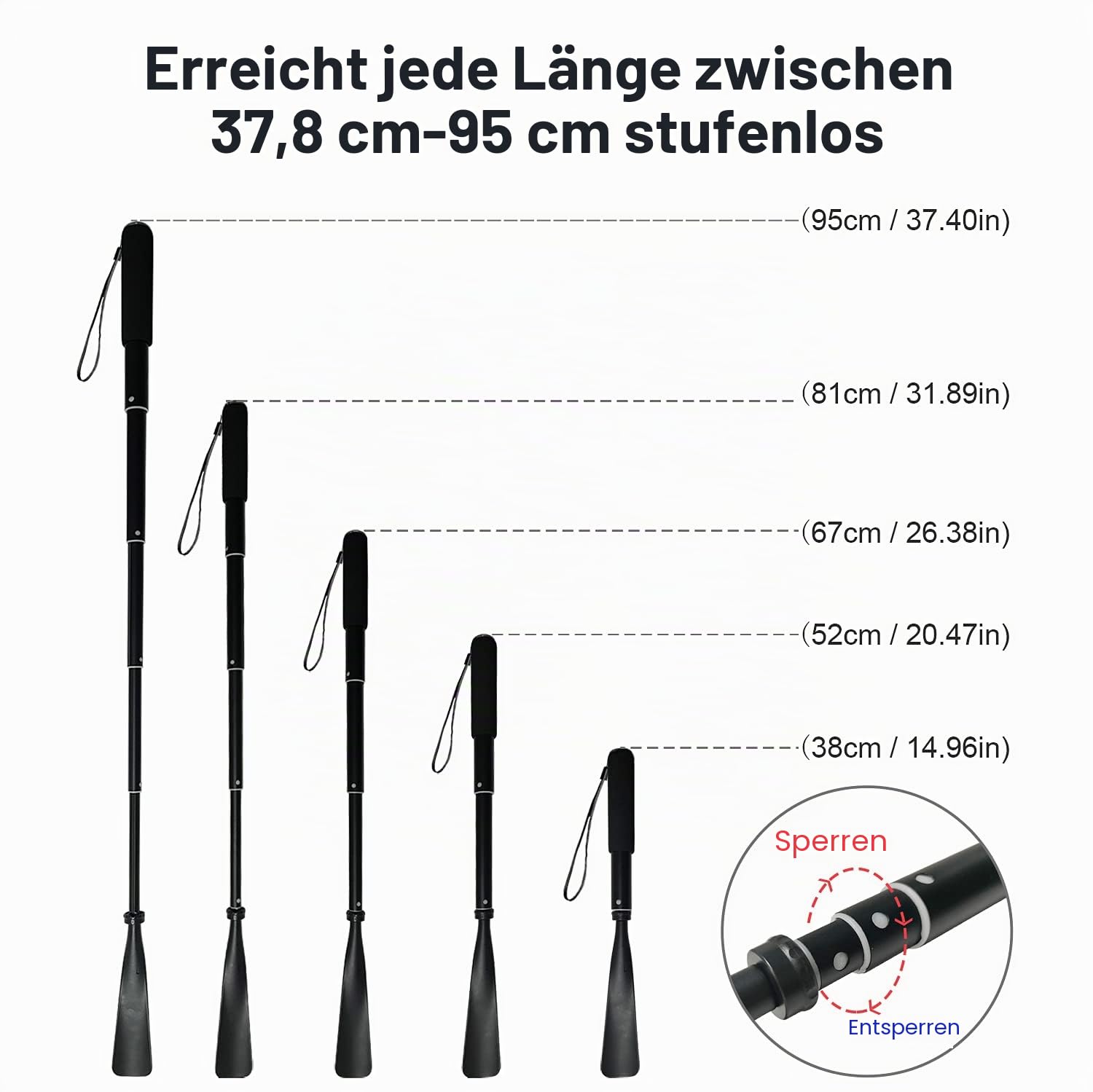 TriPro Schuhlöffel Lang -Teleskopisch 38 cm~94 cm, Aluminiumlegierung, Schuhanzieher Lang, Schuhlöffel Metall Lang für Herren Damen Kinder Senioren
