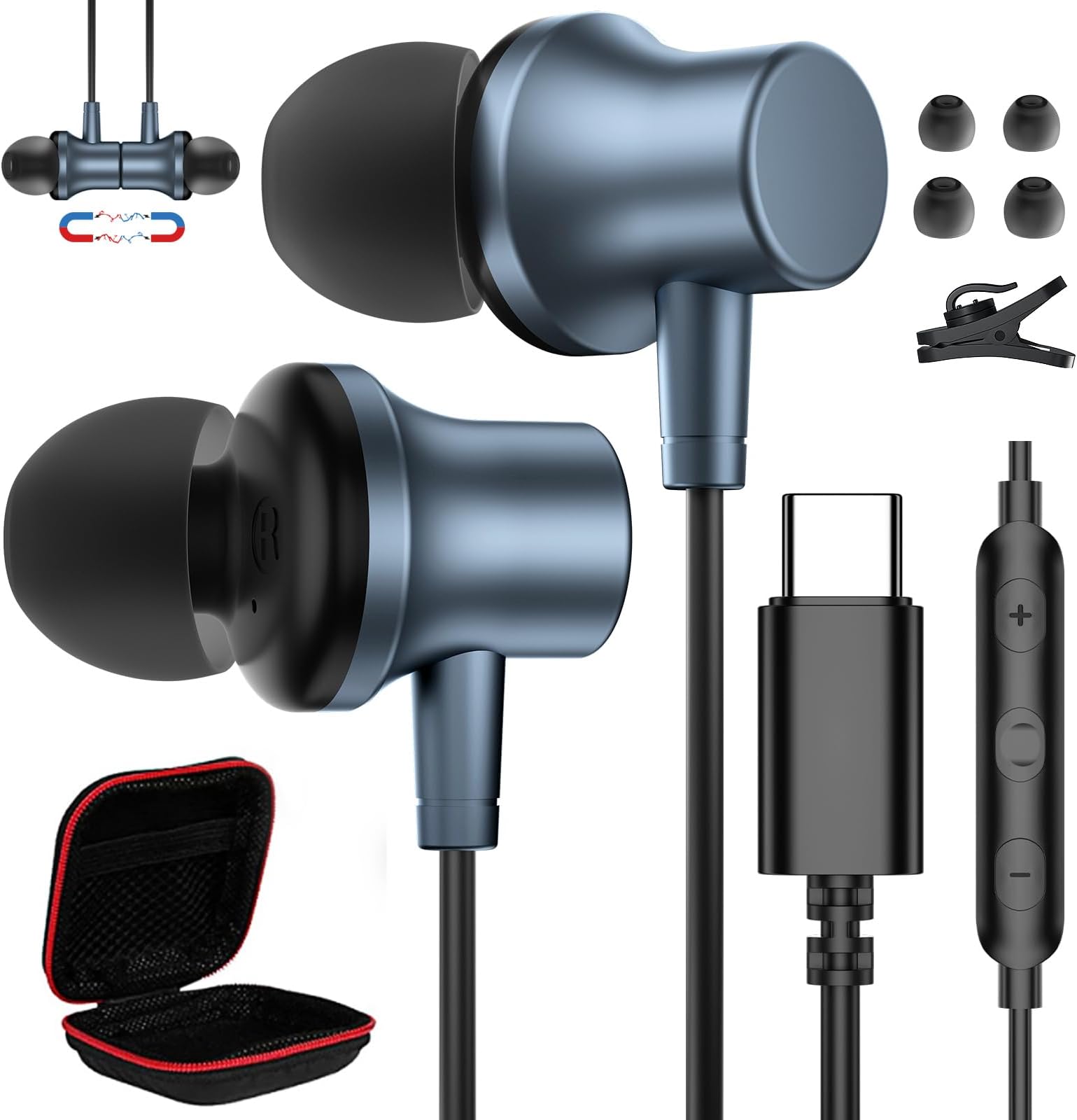 USB C Headphone Wired Ear Buds for iPhone 17 Pro Max Air 16e 16 15 Plus,Magnetic Tangle Free Type C Plug Earphone with Mic,In Ear Noise Canceling Earbuds for iPad A16 Pixel 10 9a Galaxy S25 FE A16 A17