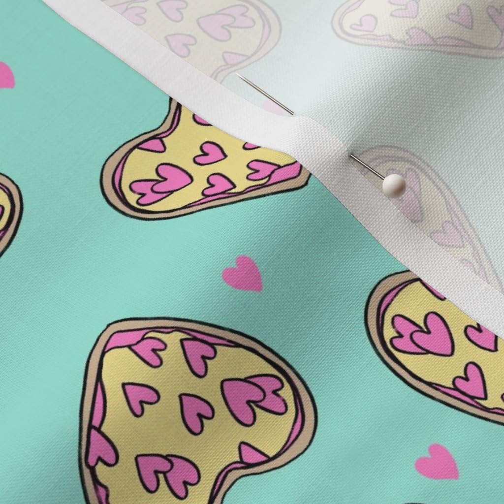 Spoonflower Fabric - Pizza Heart Valentines Day Love Foodie Mint Food Hearts Printed on Petal Signature Cotton Fabric by The Yard - Sewing Quilting Apparel Crafts Decor