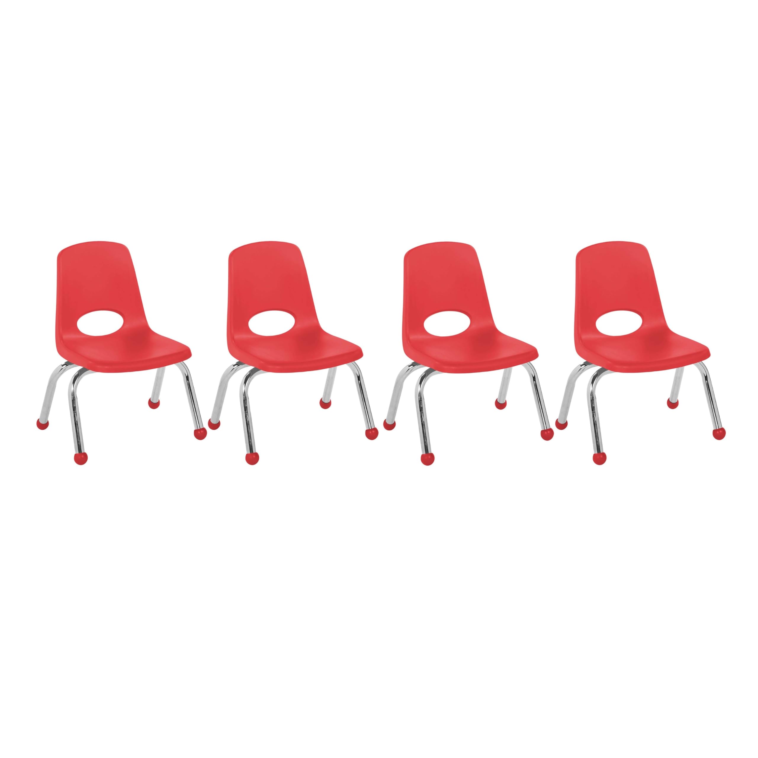 FDP 10" School Stack Chair with Ball Glides, Red, 4-Pack, 10377-RD