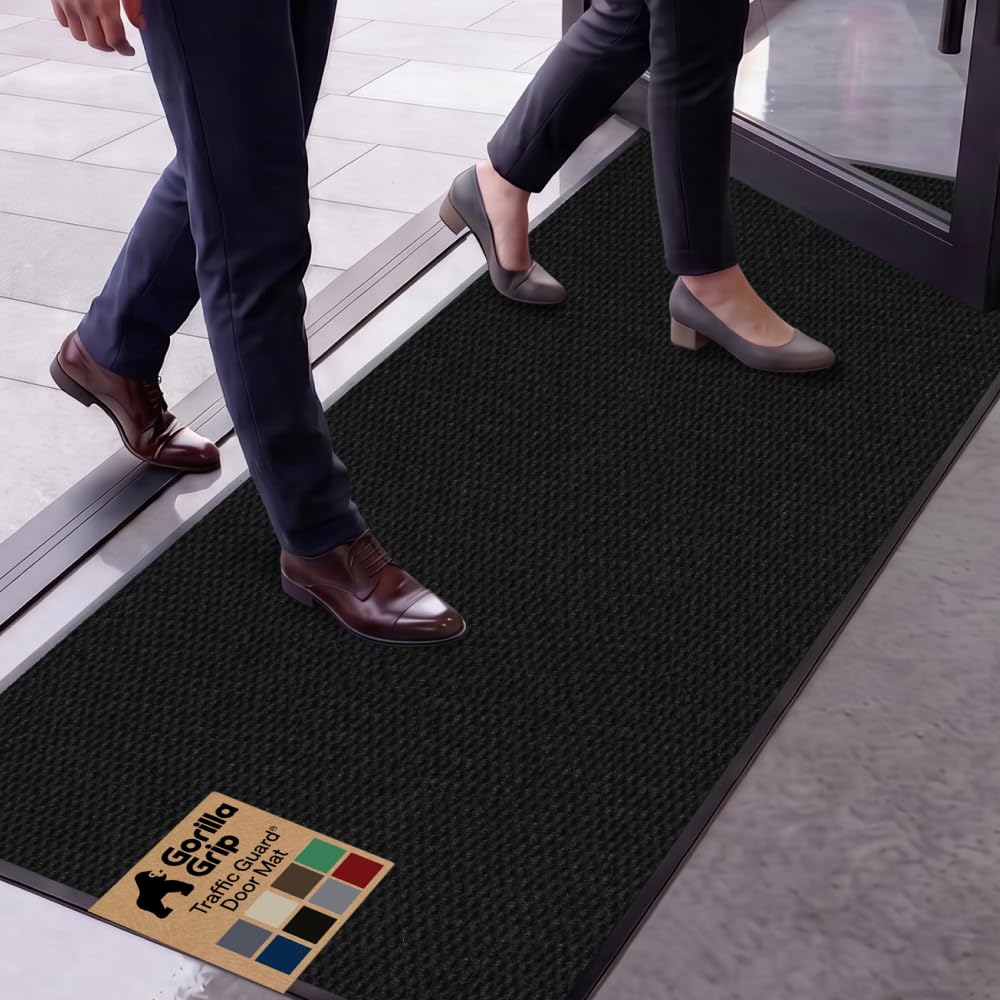 GORILLA GRIP Traffic Guard Indoor Outdoor Heavy Duty Door Mat, 59x24 Black