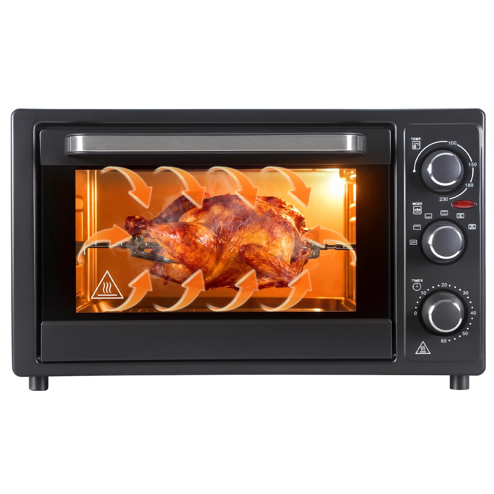 Four à convection multifonction 32 L, four grille-pain de comptoir 1 500 W avec minuterie de 60 minutes, rôtissoire et déshydratation, 6 accessoires, acier inoxydable, noir UE