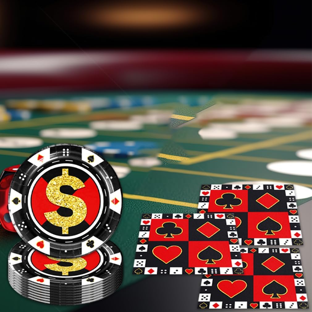 40Pcs Casino Party Decorations Las Vegas Themed Party Supplies Poker Dessert Plates Napkins for Game Night Birthday Poker Event Game Theme Favors Party Decorations,Suitable for 20 Guests