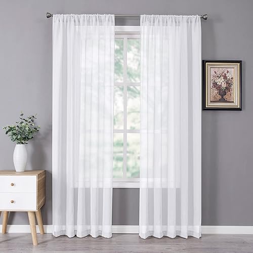 Miniatura 62 de Tollpiz Cortinas traslúcidas de lino con textura para sala de estar, cortinas traslúcidas filtrantes de luz con bolsillo para barra, cortinas
