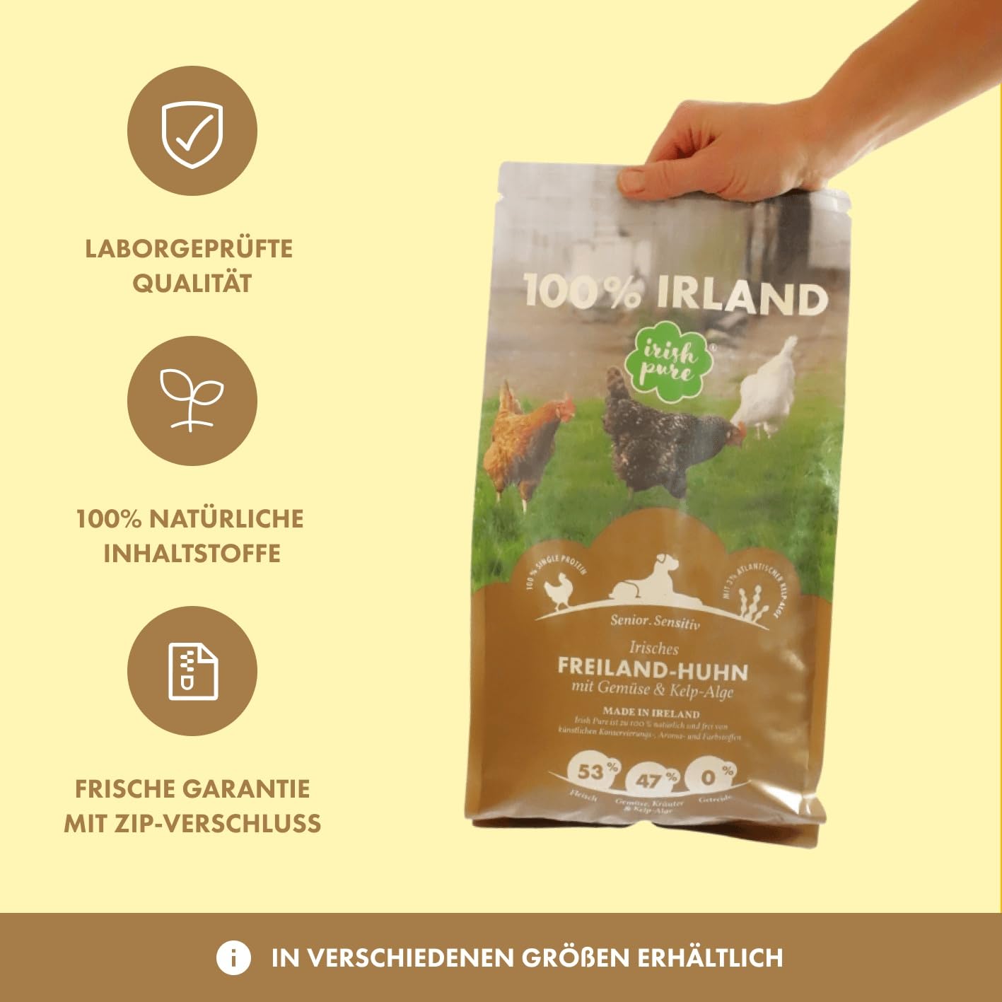 Irish Pure Sucha karma dla seniorów, 12 kg, kurczak z algami kelp i warzywami, wysoka zawartość mięsa, bez zbóż, wrażliwa, sucha karma dla psów