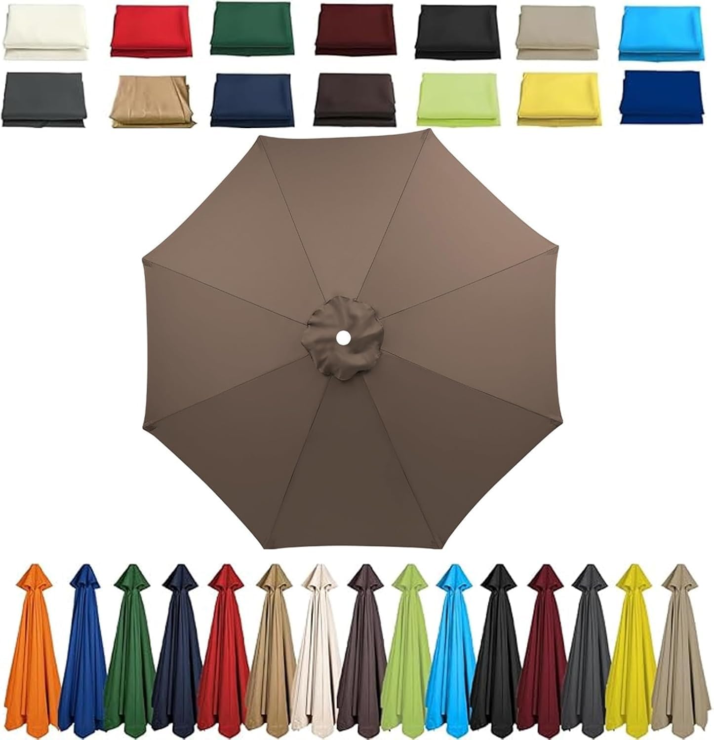 Waterproof Garden Parasol Umbrella 4m/3.5m/3.0m/2.7m/2.5m/2.3m/2m - Patio Outdoor Sun Shade Canopy For Beach, Pool, Lawn, Backyard & Deck - 6/8 Arms Brown 8ribs:2.3M/7.5ft