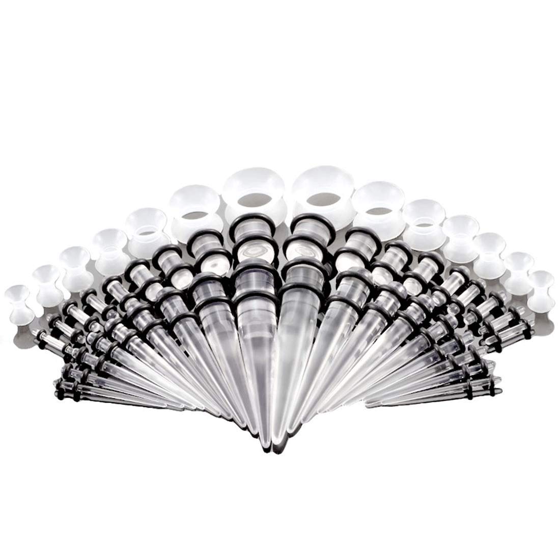 BOOM 18 Stück Taper konisch + 18 Stück Ohr-Plugs 1,6 mm-10 mm Acryl + 14 Stück Silikon Tunnel 3 mm - 12 mm