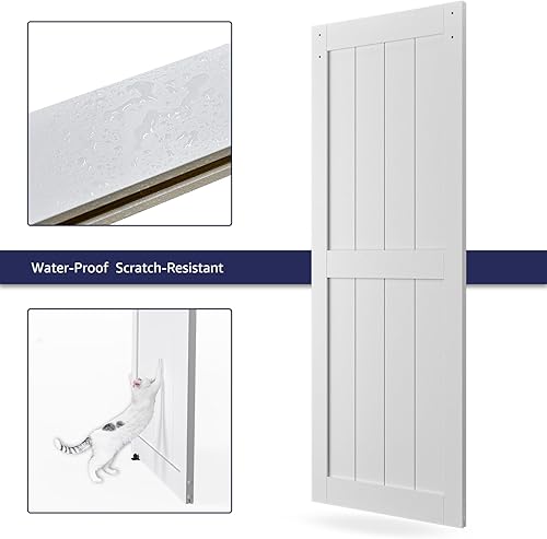 Vista 33 de Puerta corrediza de granero MDF de 30 x 80 pulgadas con kit de herrajes para puerta de granero de 5 pies, losa para puerta de granero con superficie