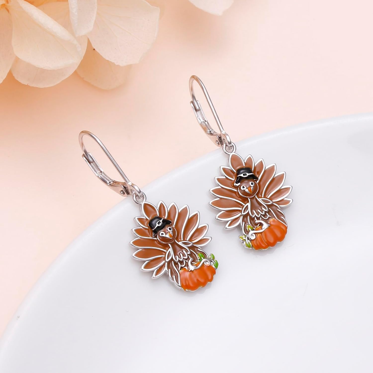 Thanksgiving Turkey Pumpkin Earrings for Women Sterling Silver Fall Christmas Dangle Earrings Holiday Jewelry Gift - Image 3