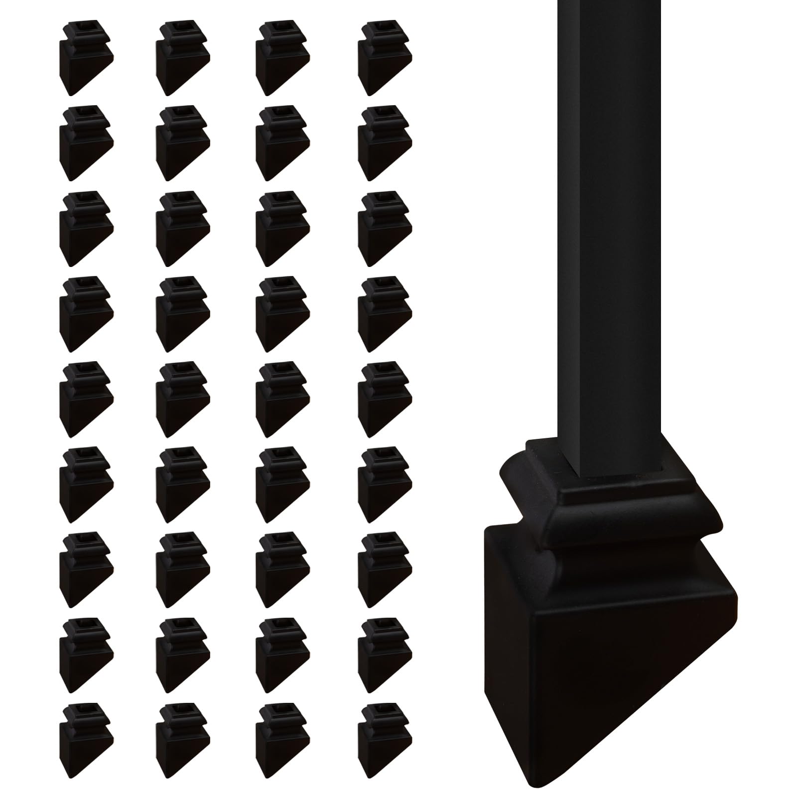 - 36 Pcs 1/2" Iron Baluster Slant Shoes for Interiors Square Stair Holoow Sprindles,Satin Black