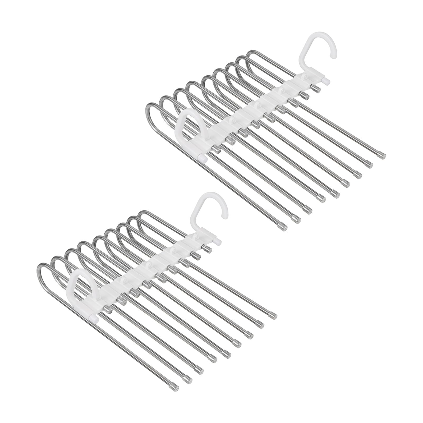 Shntig Steel Color Space Saving Pants Hanger Set, 2 Pack 9 Rod Folding Trouser And Skirt Organizers For Closet Rod Order And Easy Sorting Closet Organizer Space Saving Wardrobe Storage Layered