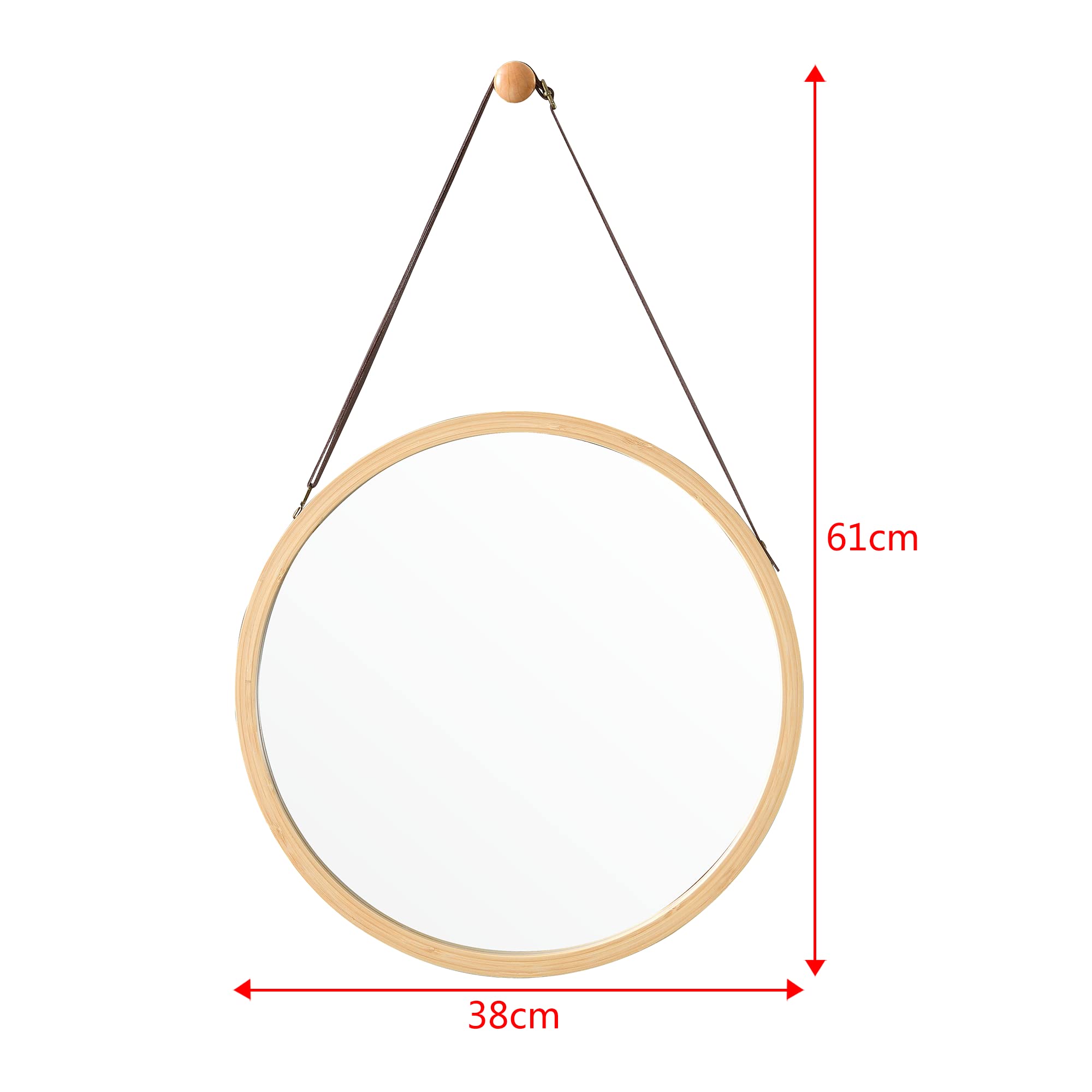 [en.casa] Bambusowe lustro ścienne Bykle okrągłe 38 cm lustro wiszące, rama bambusowa, lustro wiszące do łazienki, korytarza, garderoby, naturalne