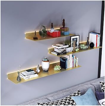 LED Wall Shelf, Floating Display Shelf with Built-in Transformer - Floating Shelves with Lights, Wall Mounted Light-Emitting Shelves for BarsbathroomGold,50x15x6cm
