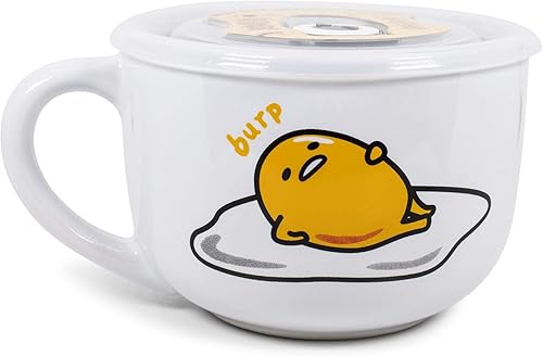 Miniatura 2 de Silver Buffalo Sanrio Gudetama - Taza de cerámica para sopa con tapa de plástico ventilada, 24 onzas