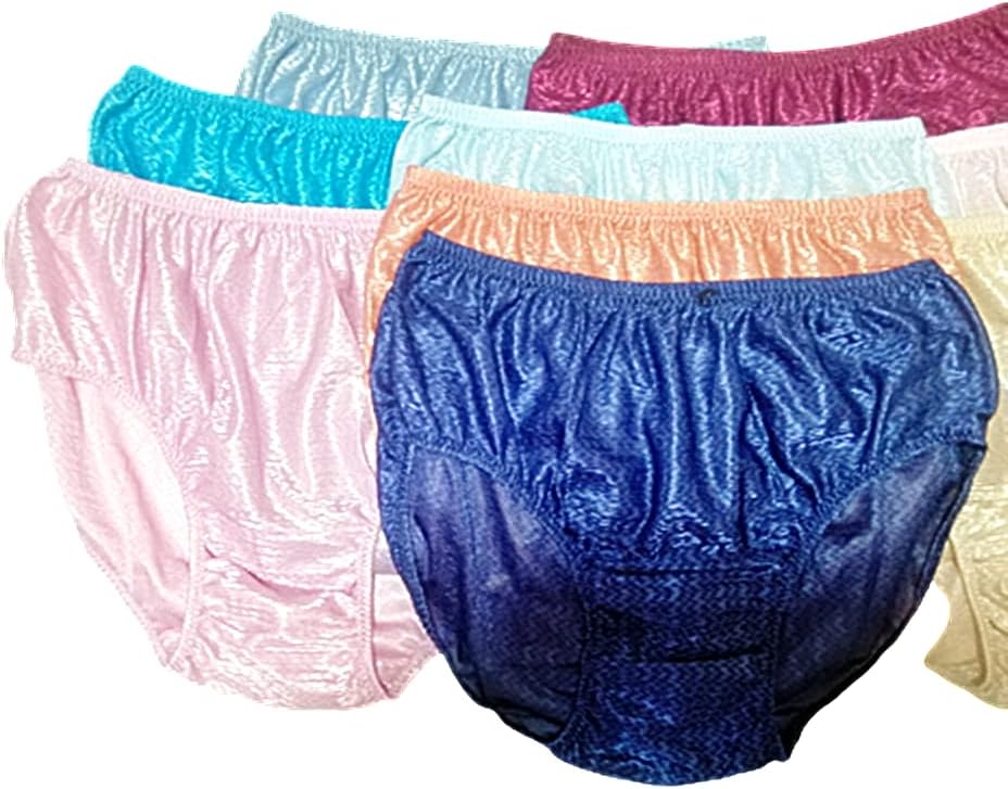 6 pcs of Size 2L Hip 42-48 inches Thai Vintage Solid Shining Sheer Nylon Panties Brief Underwear UniseAdult Comfort Loose Soft random color - Image 6