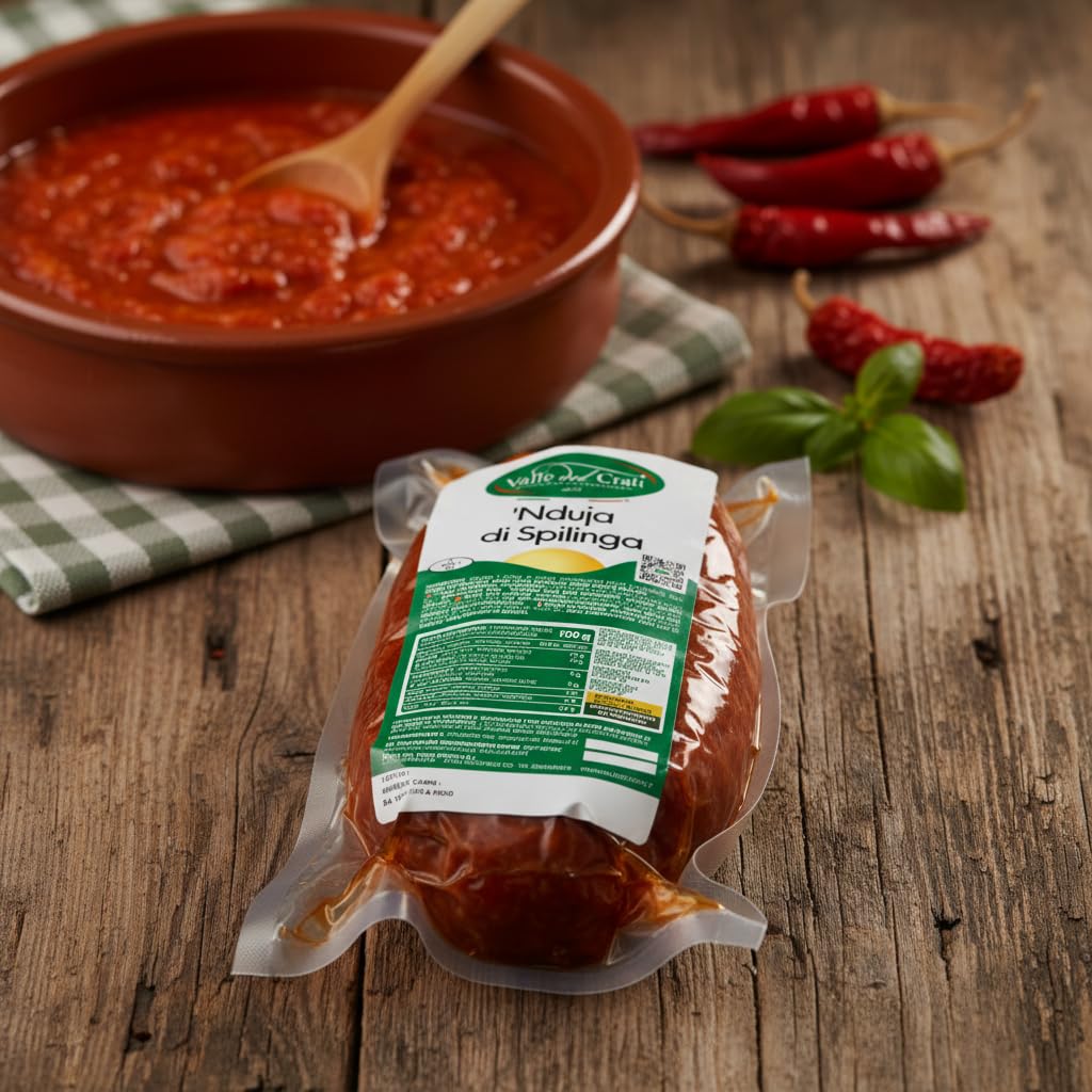Valle del Crati Nduja Calabraise de Spilinga 1 KG | Nduja produite en Calabre | Nduja épicé salami calabrais à tartiner | Nduja artisanale | 2 pièces (1000 gr)