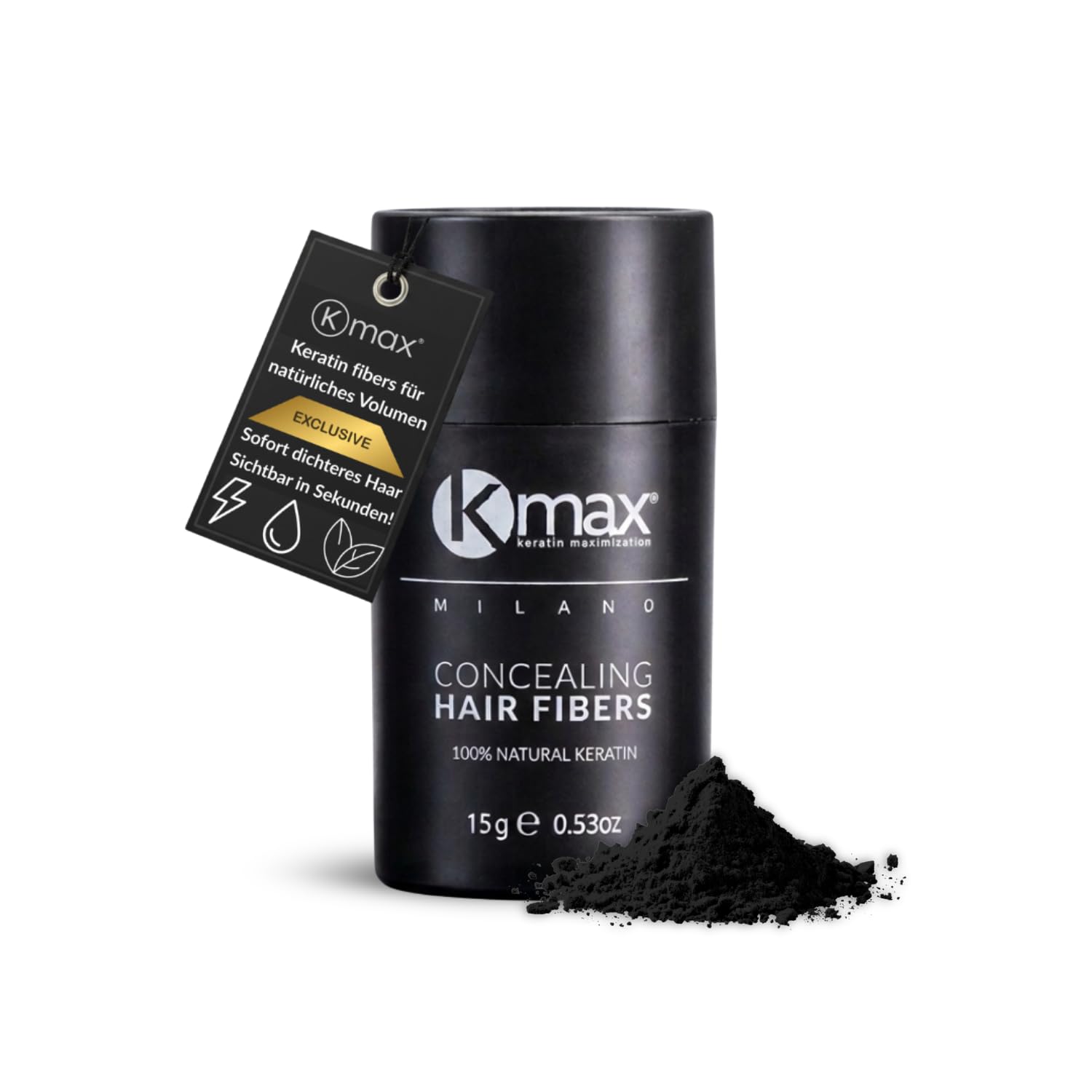 Kmax Haarpuder aus Keratin haare 15 g, Professionelles volumen puder haare natürliche, ansatzpuder zur Abdeckung von Kahlstellen – Schwarz