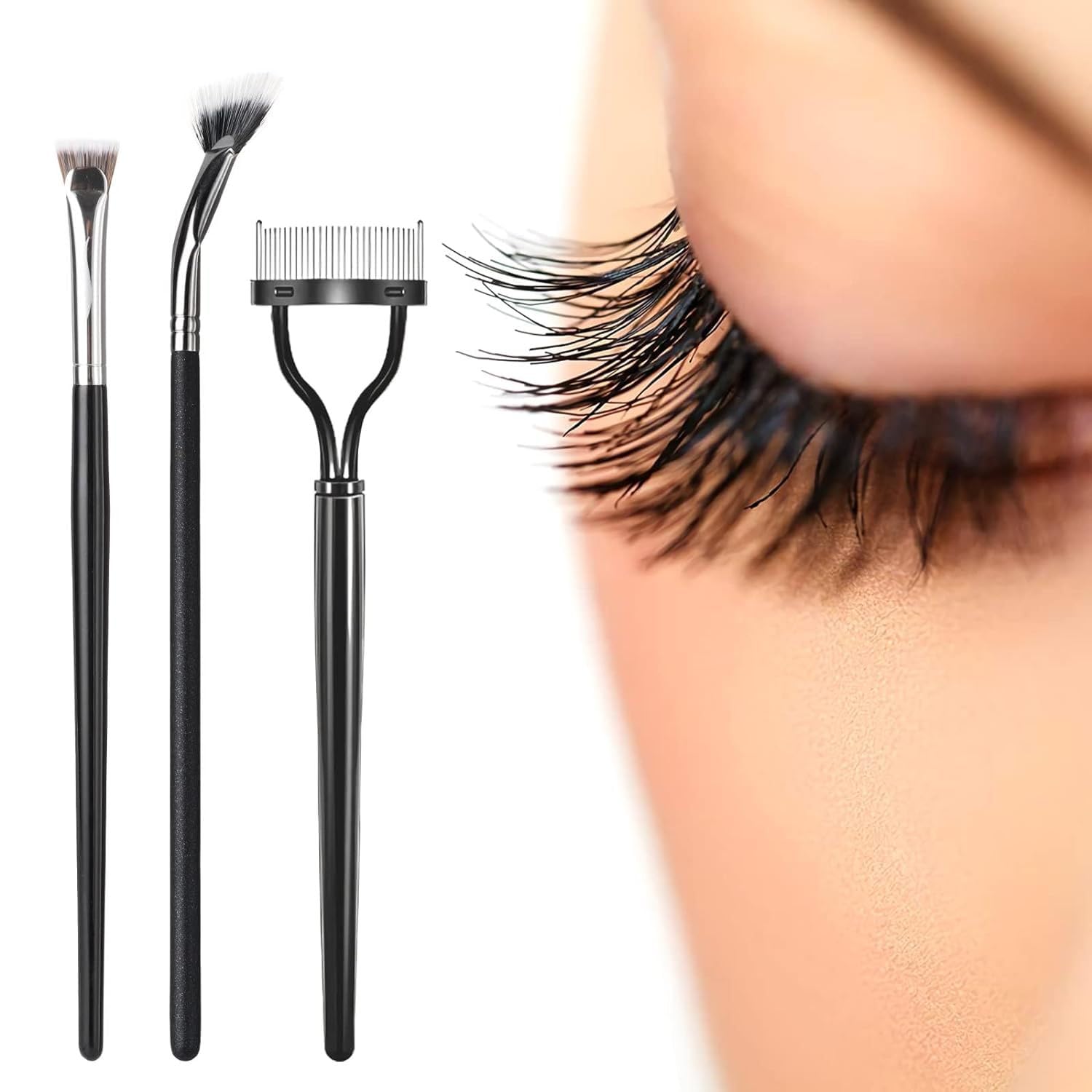 Eyelash Comb and Mascara Fan Brush for Lashes, 3Pcs Lash Fan Brush Folding Angle Scalloped Lash Brush,Eyebrow Brush,Mascara Fan Brush,Angled Fan Shaped Eyelash Brush,Eyelash Eyebrow Brush for Lashes