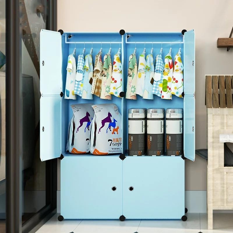 Image of Sunderlook Plastic Wardrobe for Kids Clothes - Professional Collapsible Wardrobe, Easy to Use Foldable Almirah, Plastic Cupboard for Kids for Home (Blue-Z3, 6 Door)